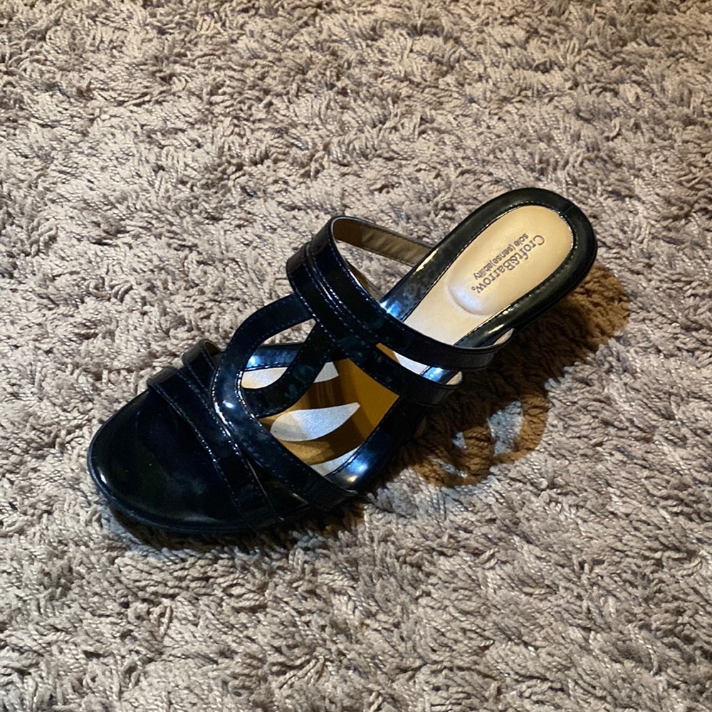 Cute strappy,  black mule heels